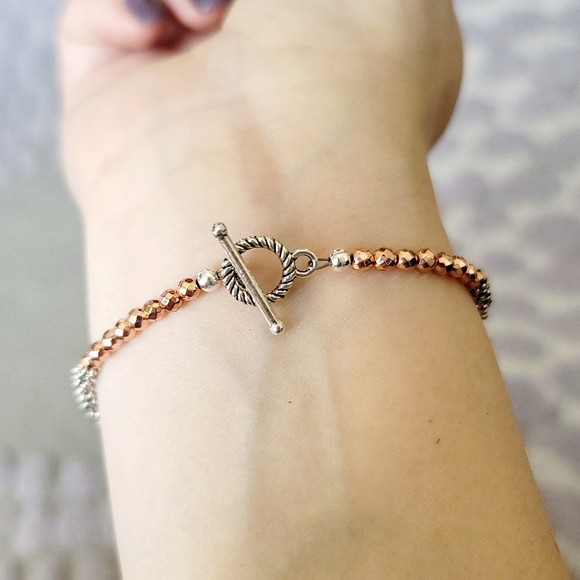 Rose Gold & Silver Beaded Toggle Bracelet - Picture 9 of 9